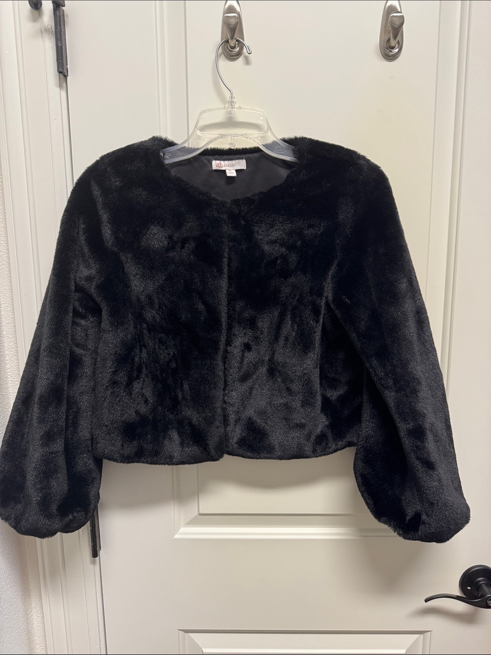 GB girls Black Faux Fur Cropped Coat